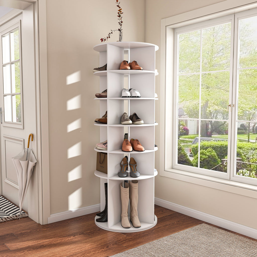 6 Tier Spinning Shoe Rack, Free Standing 360° Revolving Shoe Organizer - White