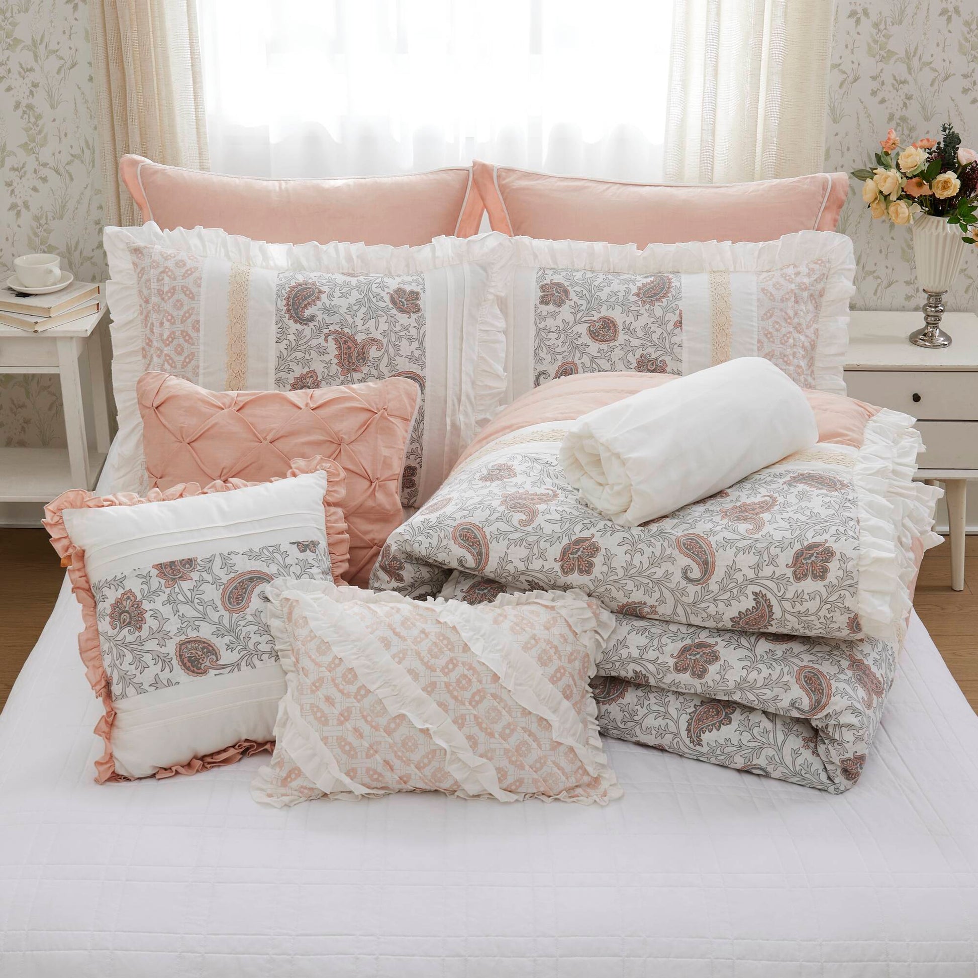 Dawn - California King 9 Piece Comforter Set - Blush