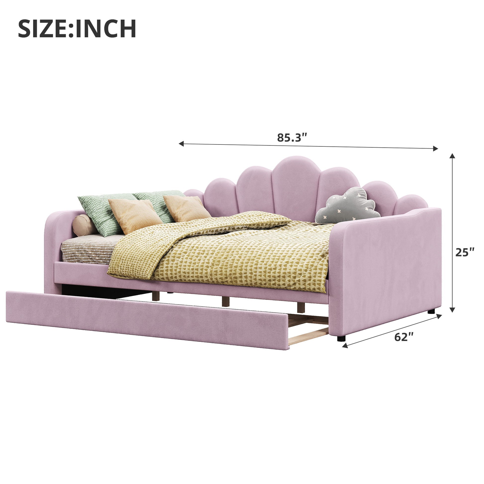 Shell Shaped Upholstered Daybed Frame With Slats