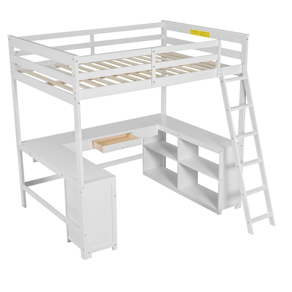 Loft Bed With U-Shaped Desk, Drawers, And Storage Shelves