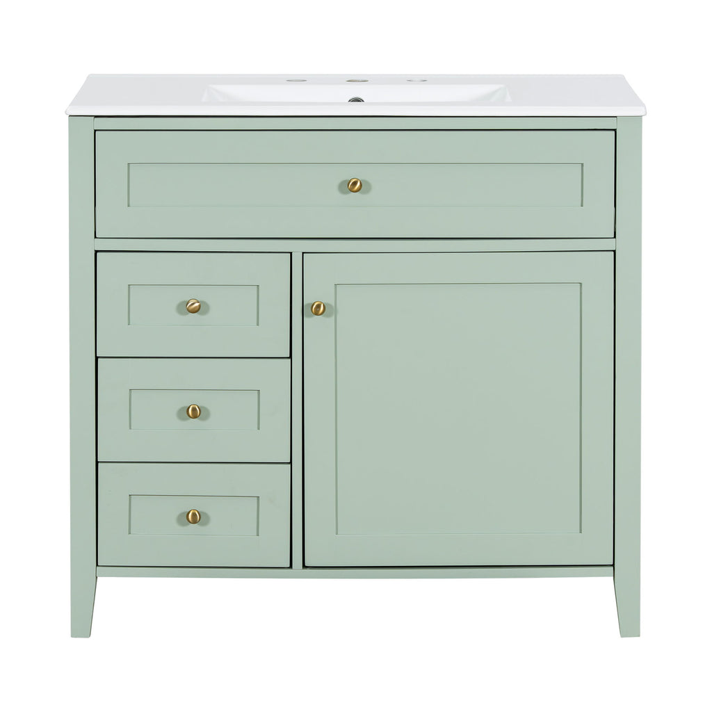 Bathroom Vanity With Sink, 3 Drawers & Cabinet With Adjustable Shelves