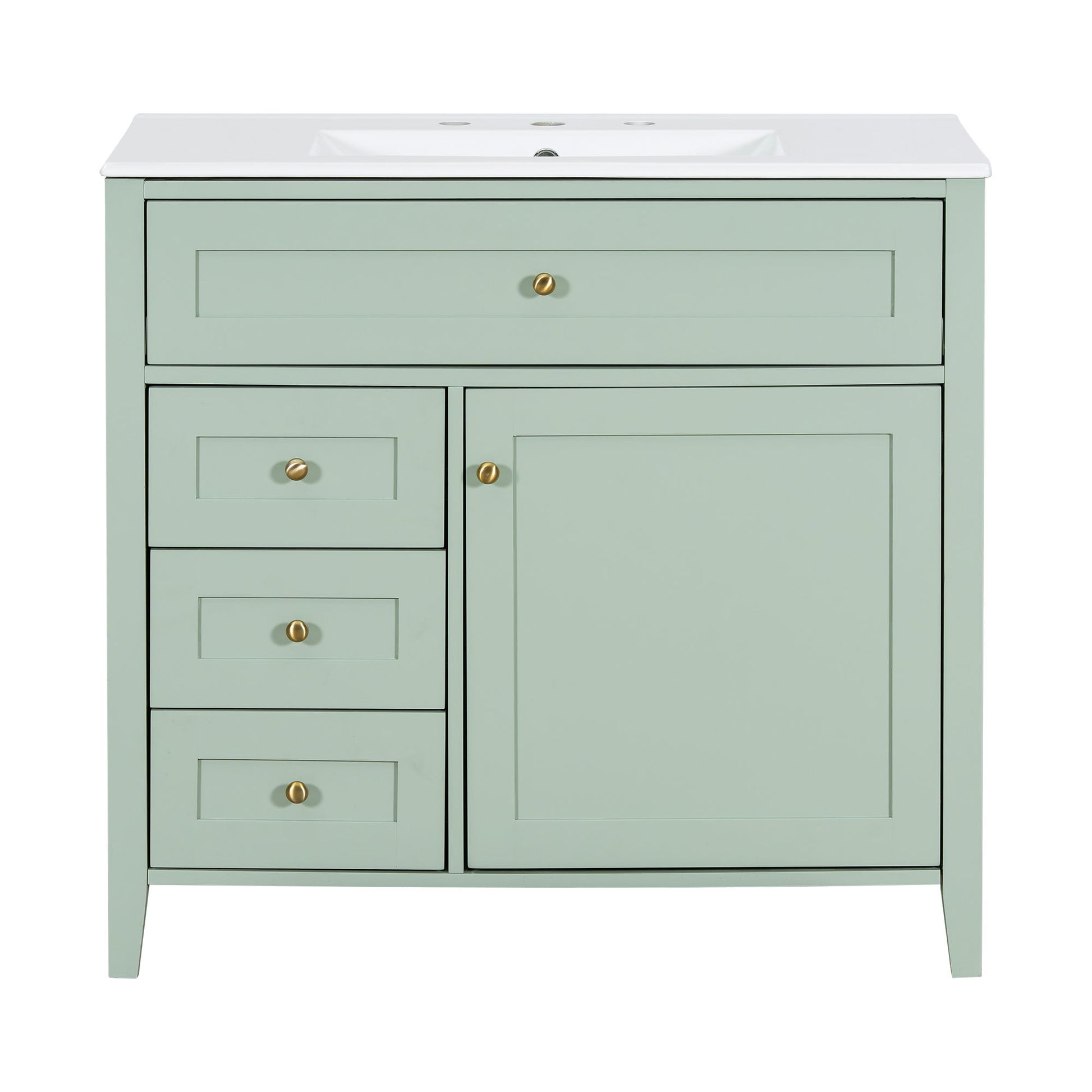 Bathroom Vanity With Sink, 3 Drawers & Cabinet With Adjustable Shelves