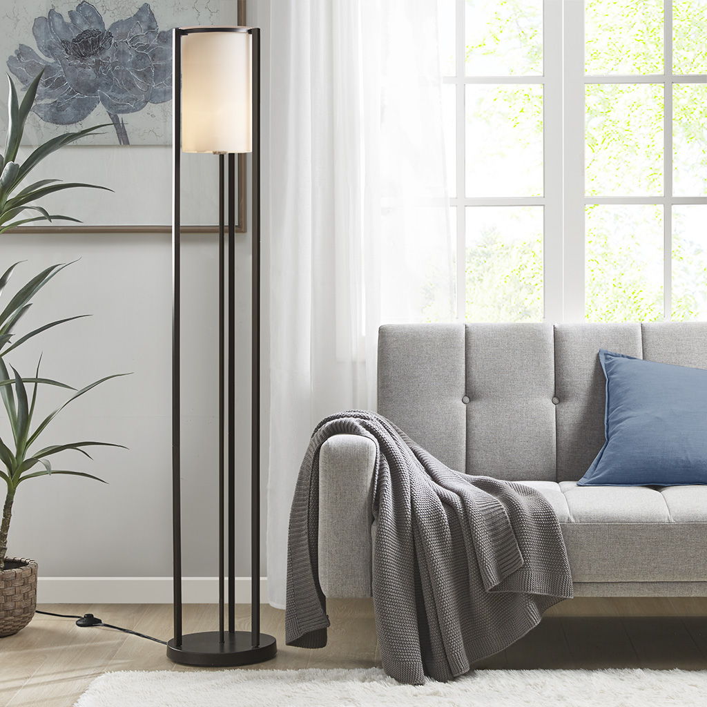 Charlton - Metal Floor Lamp With Glass Cylinder Shade - Black