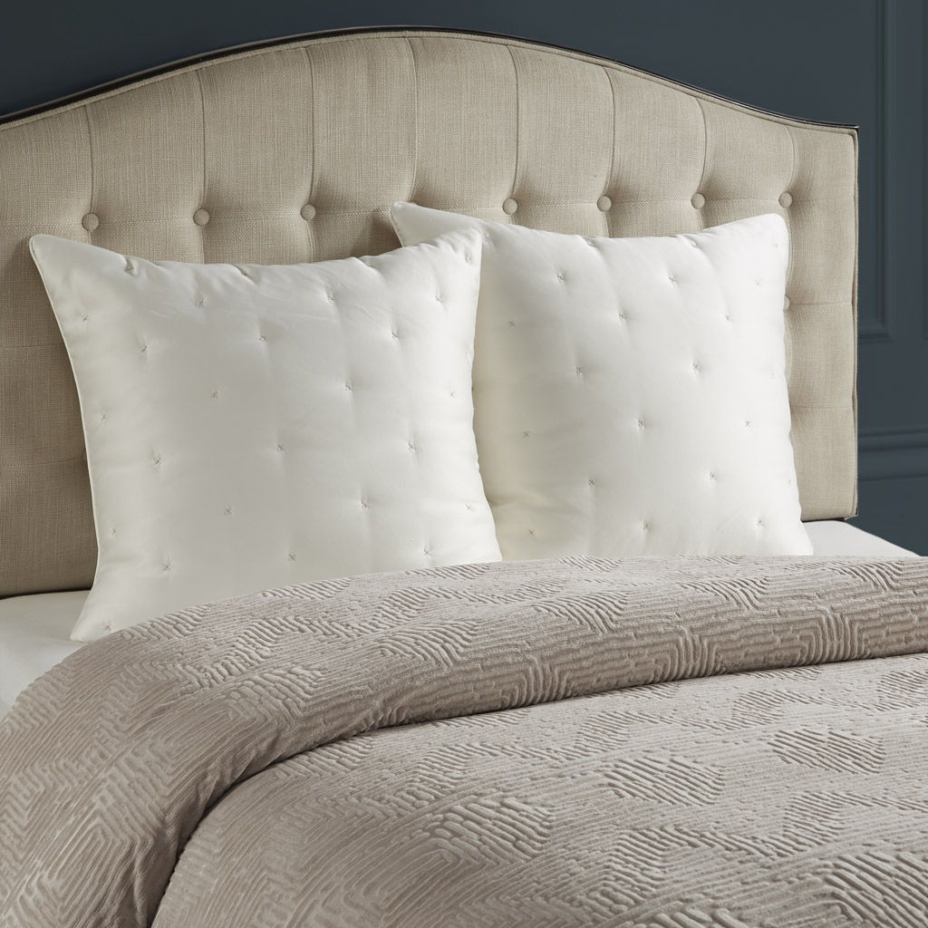 Pescal - Queen Velvet Comforter Set With Euro Shams and Throw Pillows - Beige