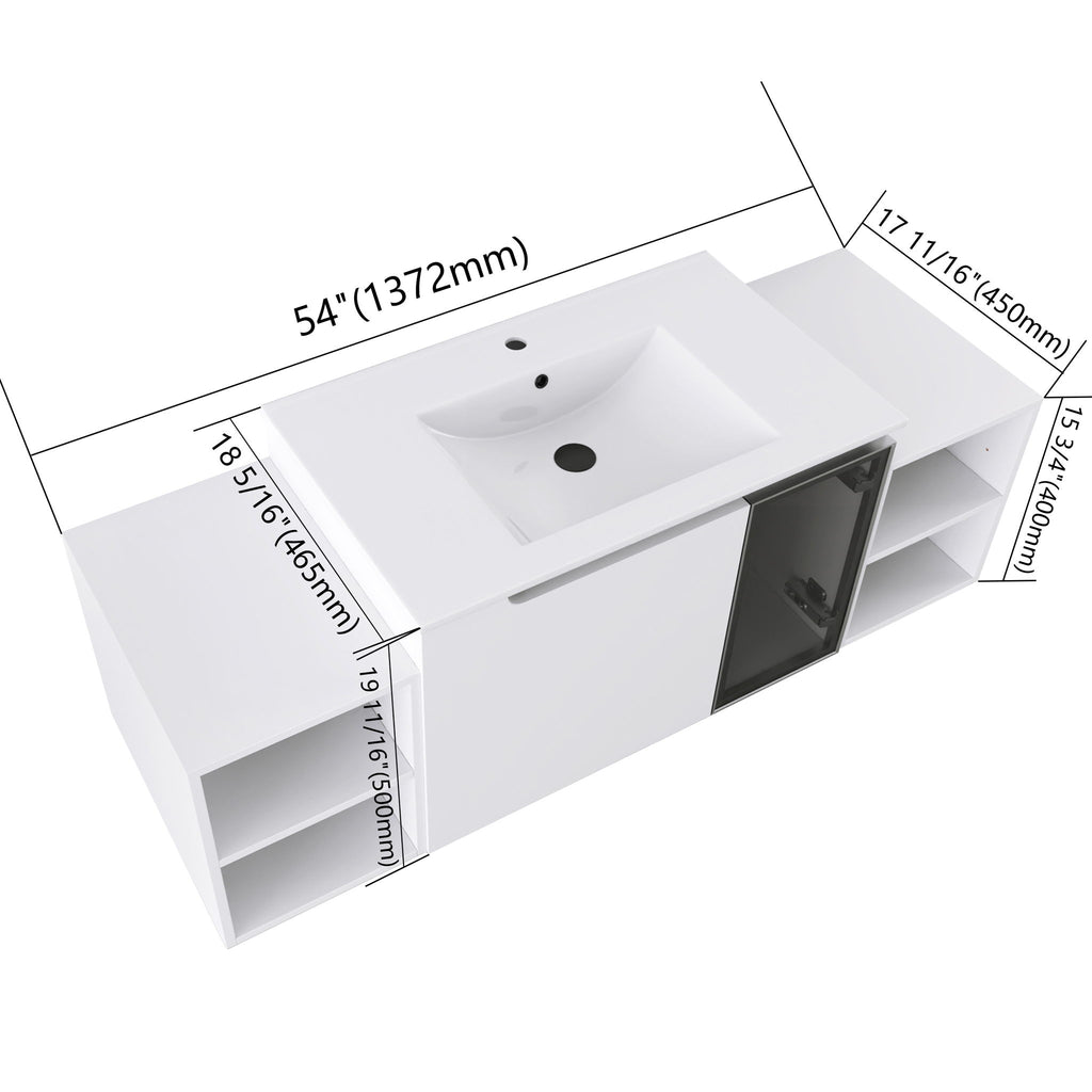 Wall Mounted Bathroom Vanity With Sink, Cabinet & Half Door