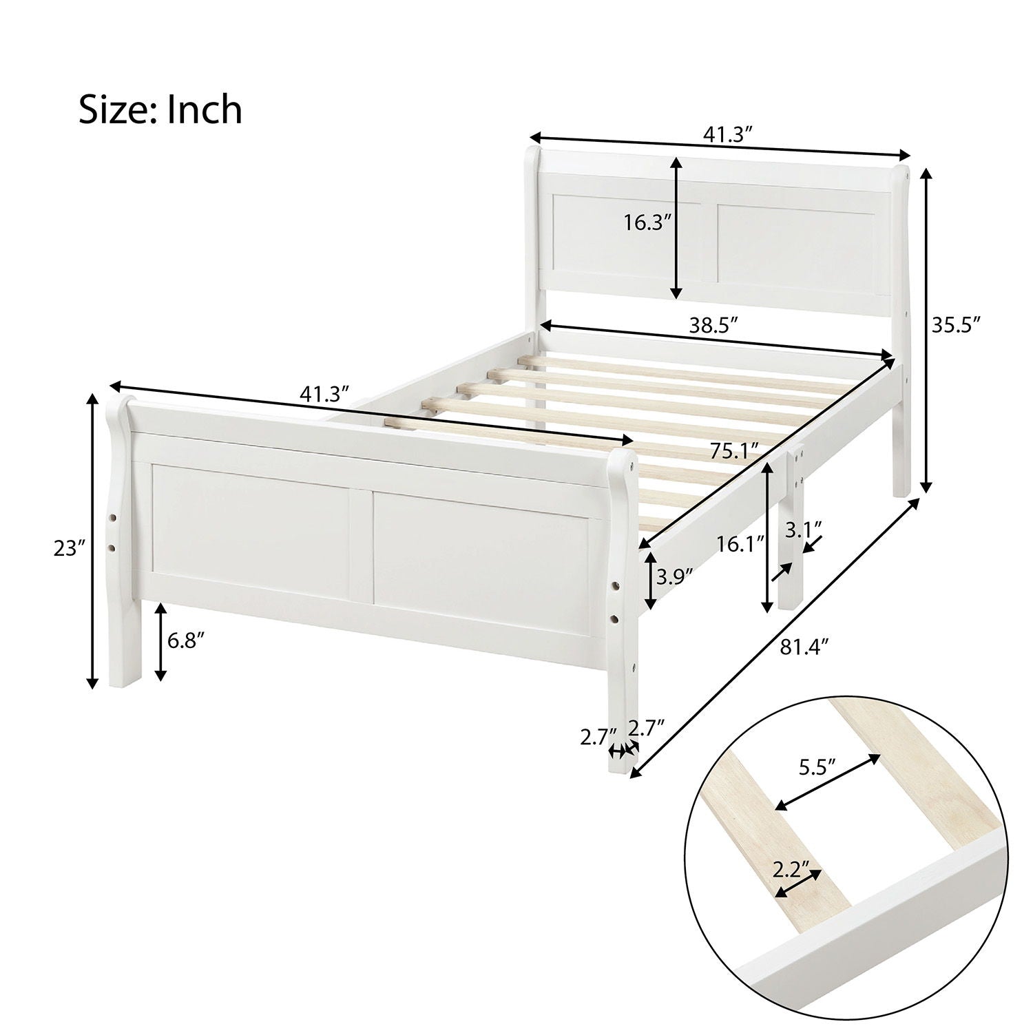 Platform Bed Frame Mattress Foundation Sleigh Bed With Headboard / Footboard / Wood Slat Suppor