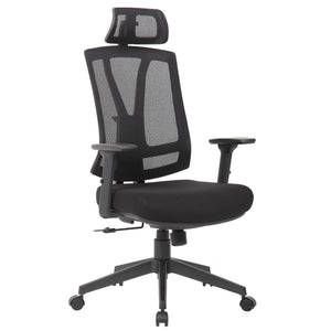 Office Chair With Adjustable Headrest & Back, High Back Swivel - Black