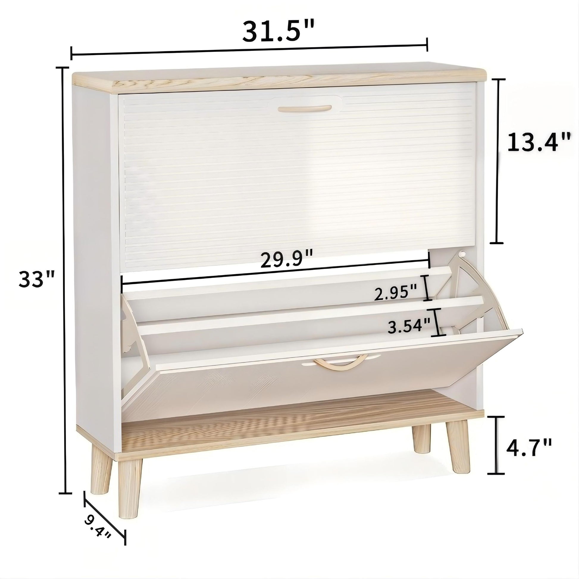 Narrow - Entryway Shoe Storage Cabinet With 2 Flip Drawers Legs - Natural / White
