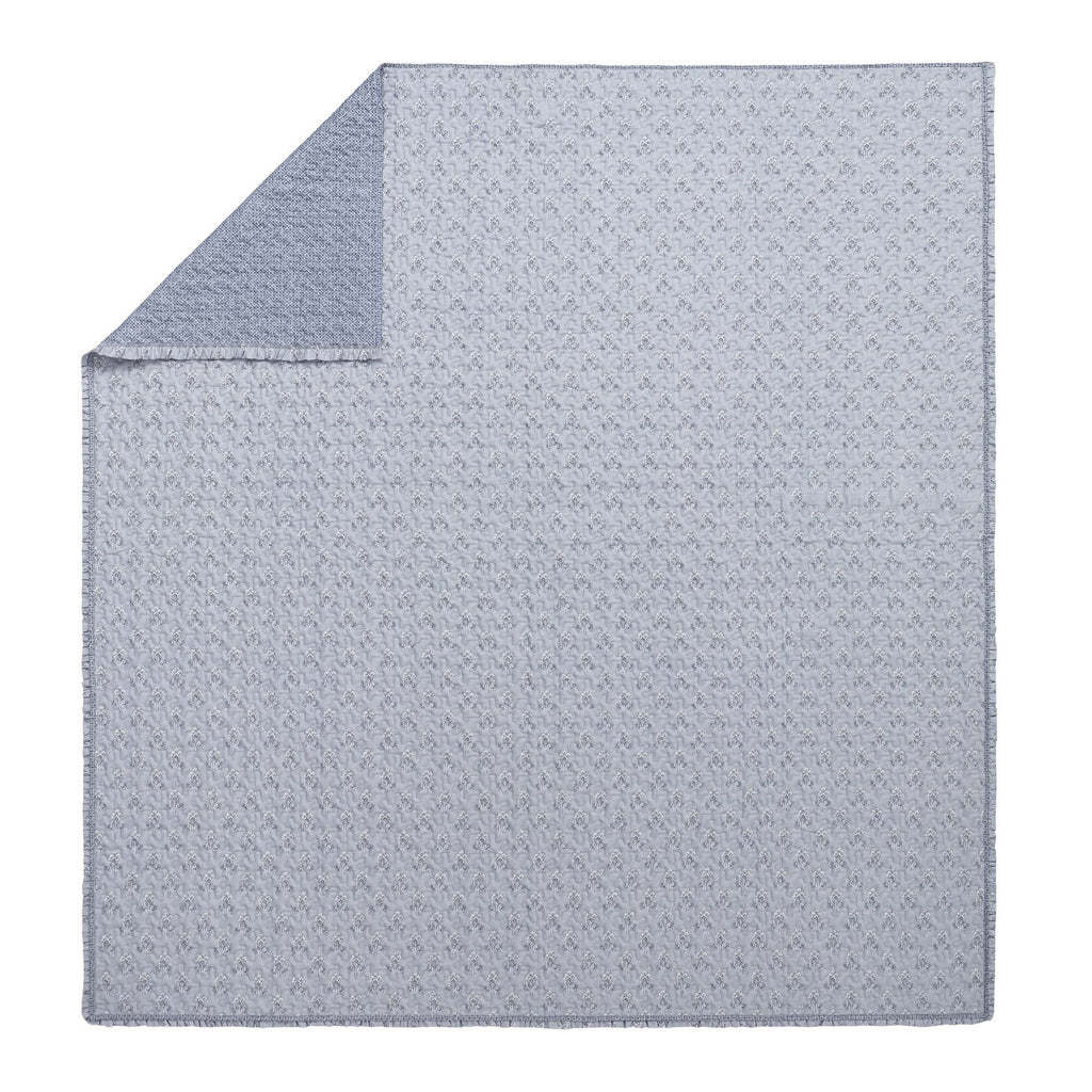 Linwood - Queen 3 Piece Ruffle Printed Quilt Set - Blue