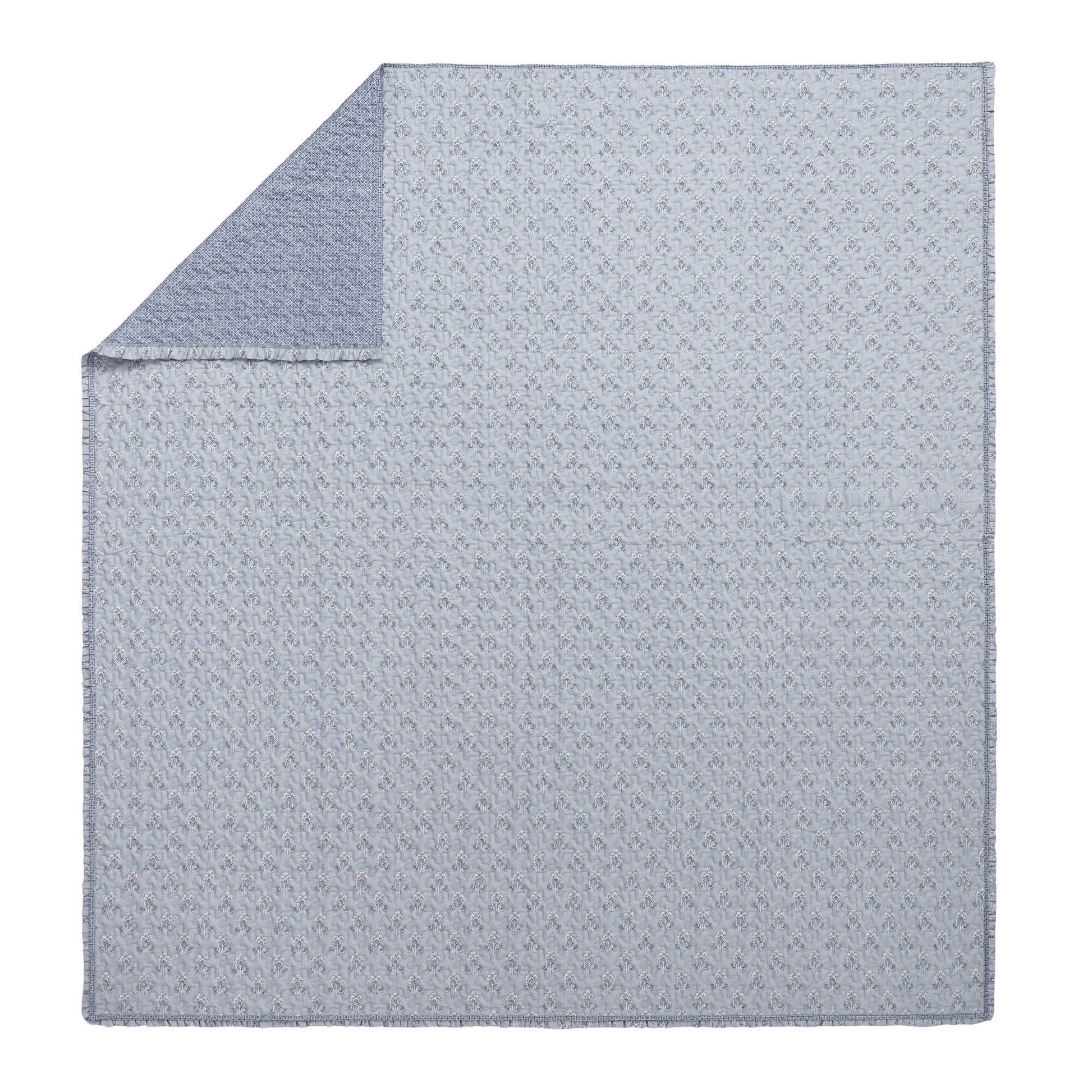 Linwood - Queen 3 Piece Ruffle Printed Quilt Set - Blue