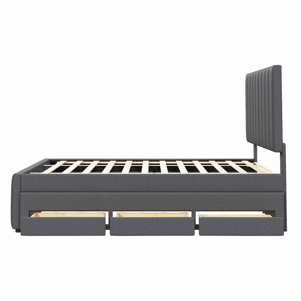 Upholstered Platform Bed With Twin Size Trundle And 3 Drawers
