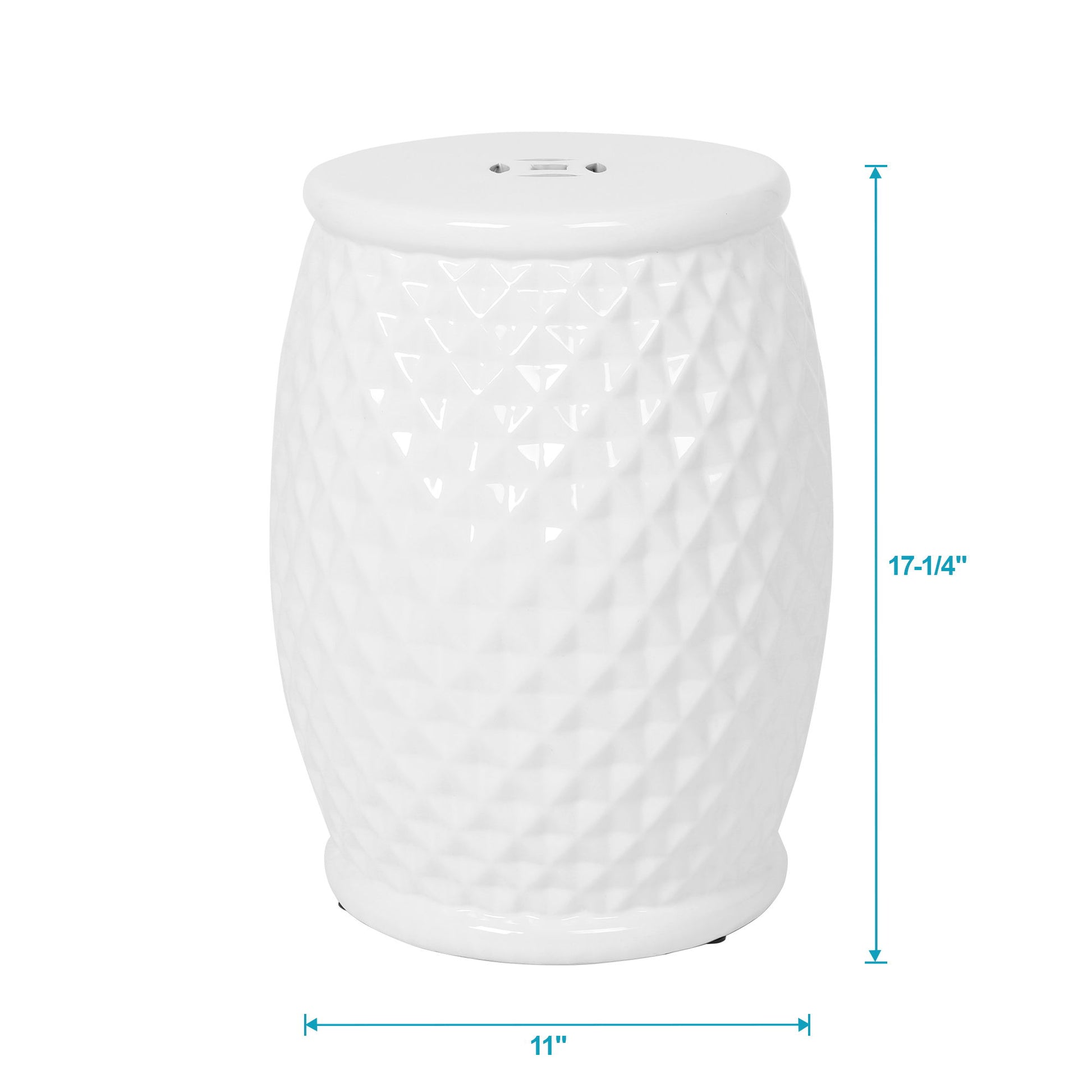 Glazed Ceramic Drum Stool Indoor / Outdoor Side Table Ceramic - White