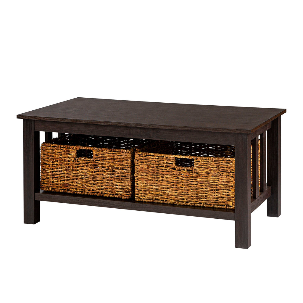 Coffee Table With Lower Shelf And Baskets - Espresso