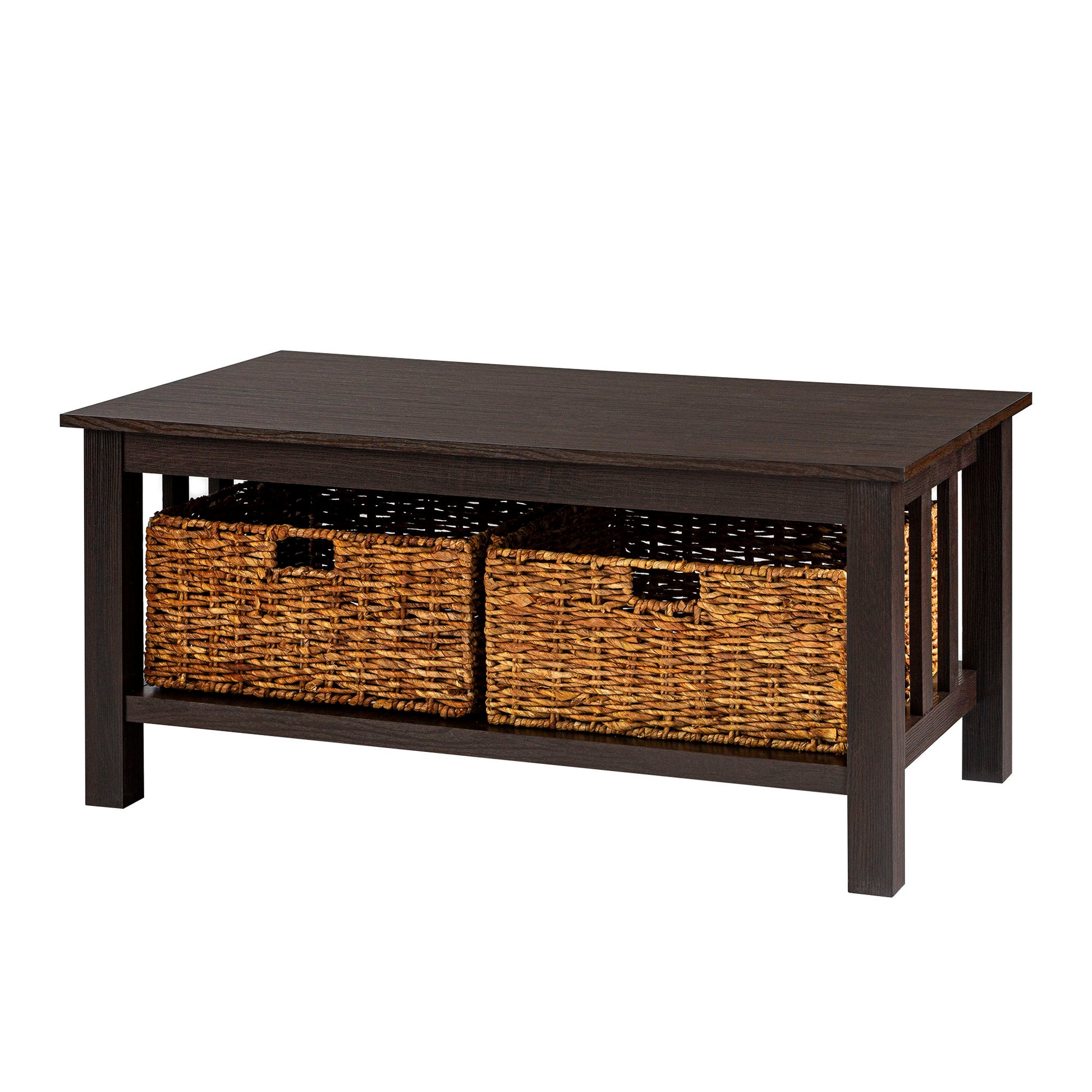 Coffee Table With Lower Shelf And Baskets - Espresso