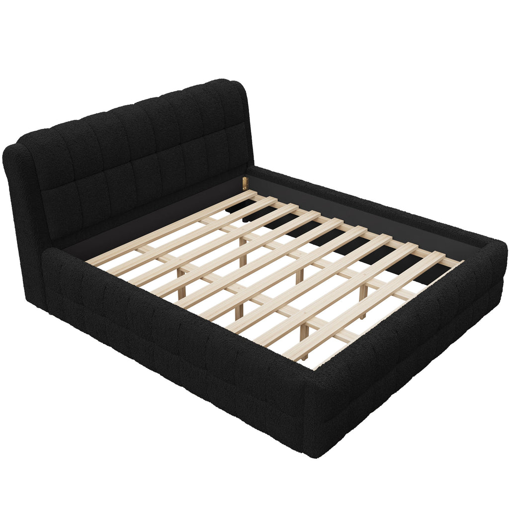 Upholstered Platform Bed With Stiching Details
