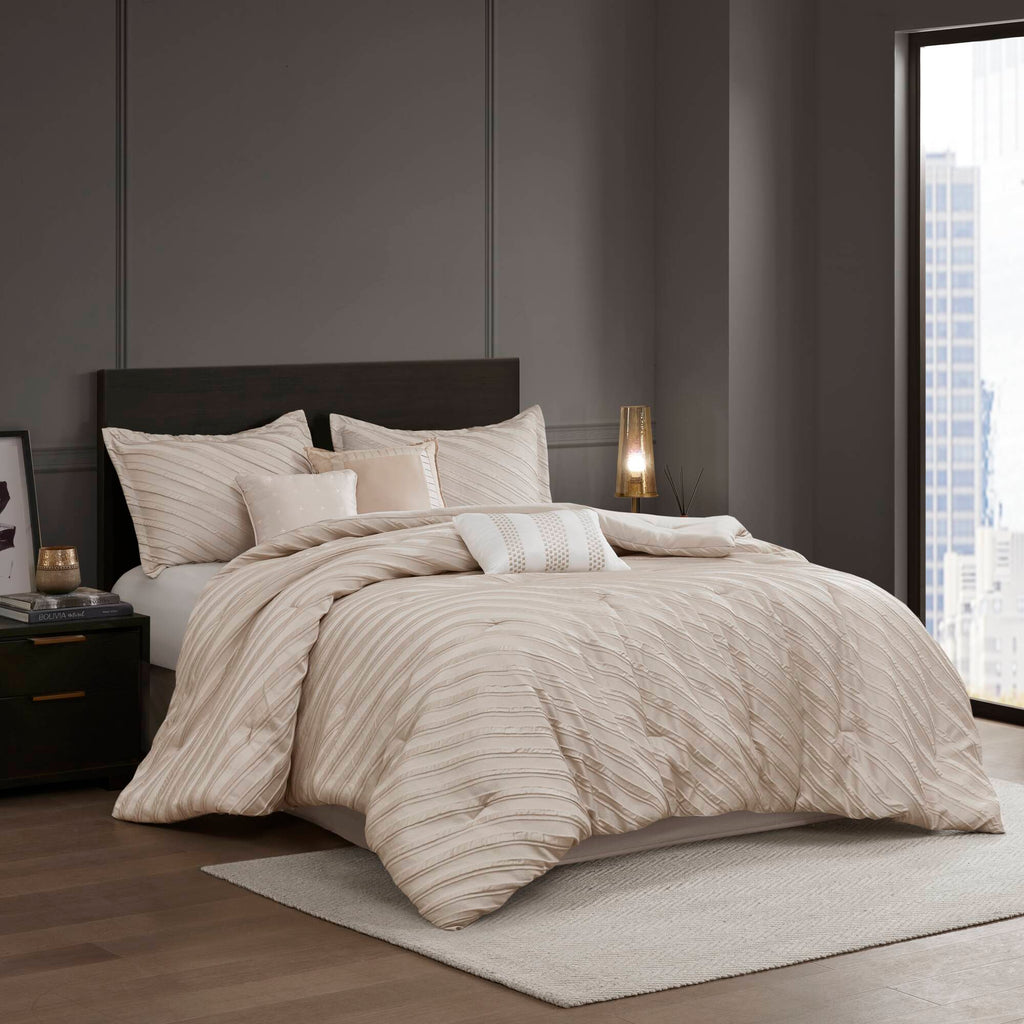 Riva - 7 Piece King Comforter Set - Beige