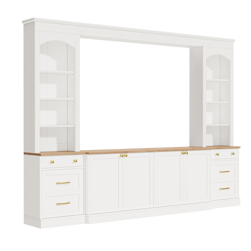 Arched Entertainment Center Wall Unit With Bookshelf, Retro Large TV Stand