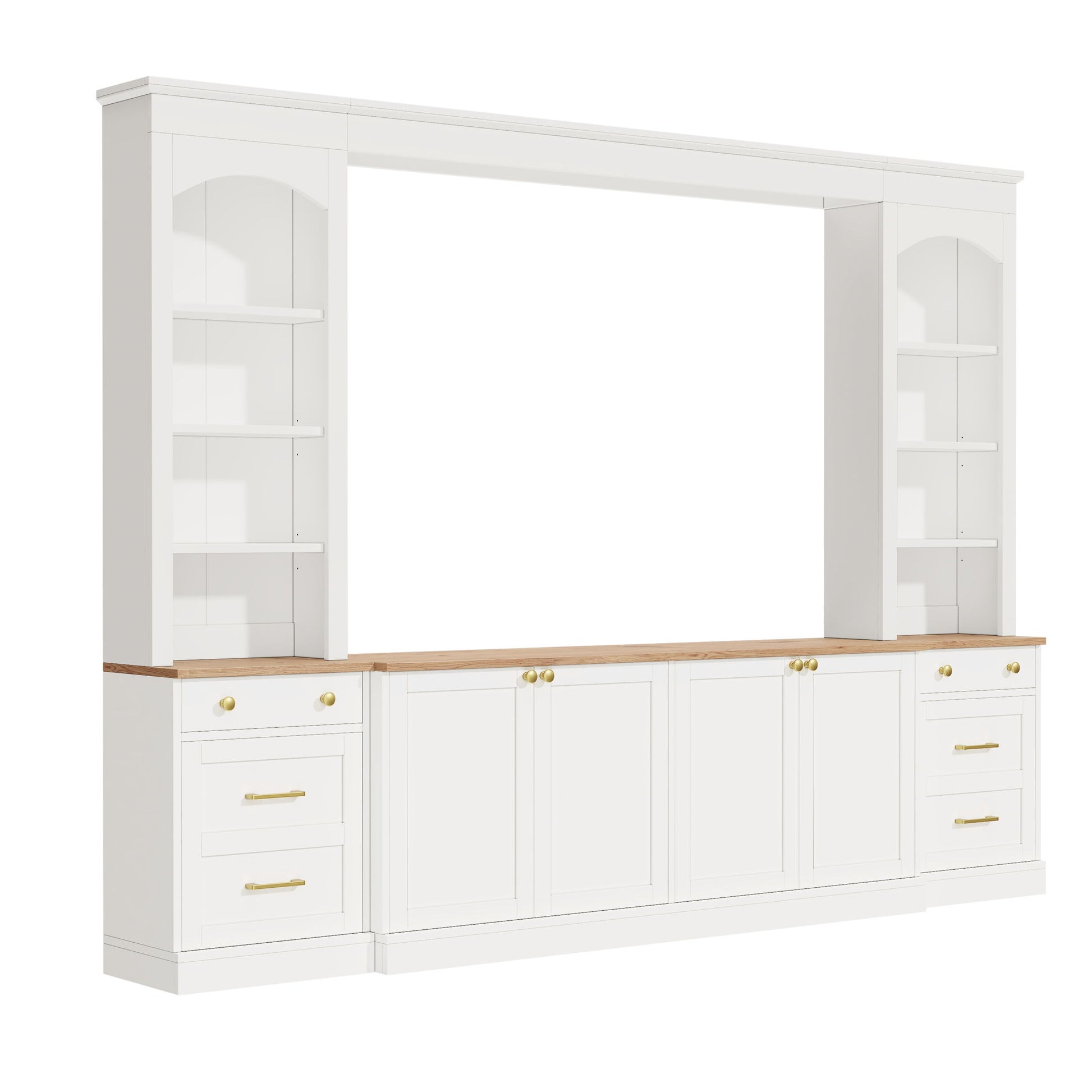 Arched Entertainment Center Wall Unit With Bookshelf, Retro Large TV Stand