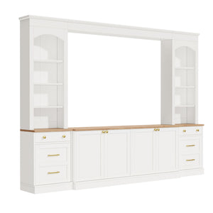 Arched Entertainment Center Wall Unit With Bookshelf, Retro Large TV Stand