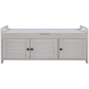 Storage Bench With 3 Shutter-Shaped Doors, Shoe Bench With Removable Cushion And Hidden Storage Space