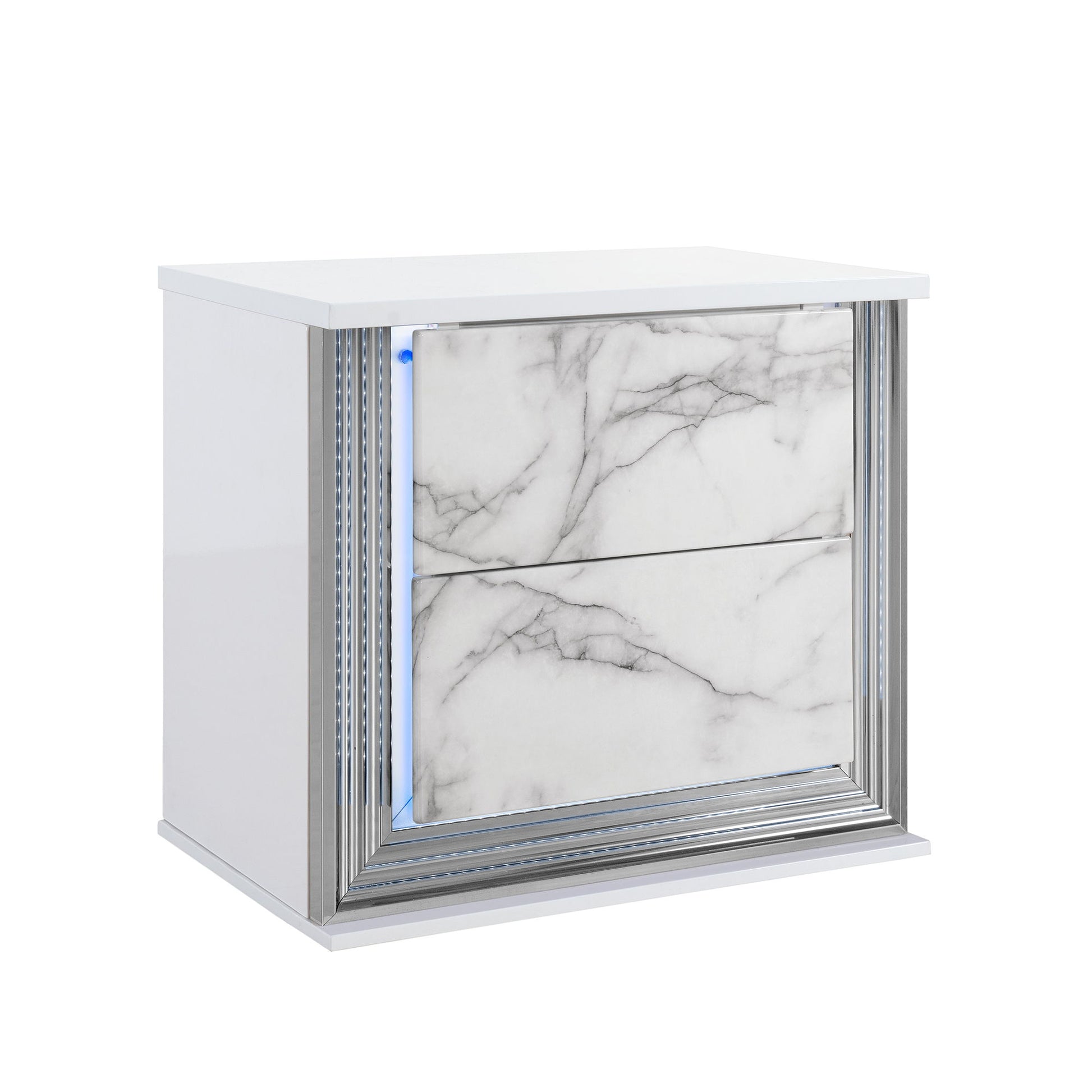 Moon - Marble Nightstand With LED - White