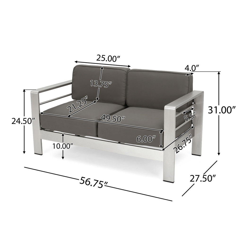 Outdoor Aluminum Loveseat With Cushion - Gray