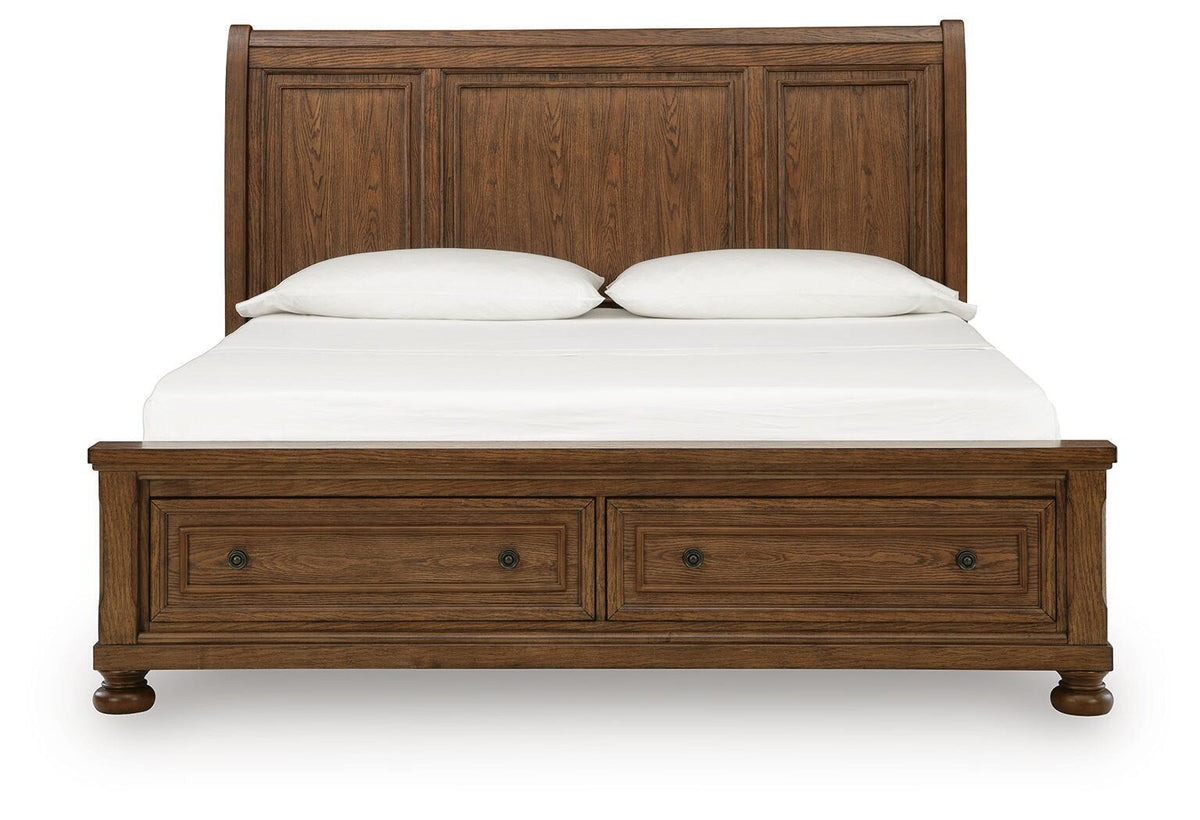 Zackaryn - King Sleigh Storage Bed - Warm Brown