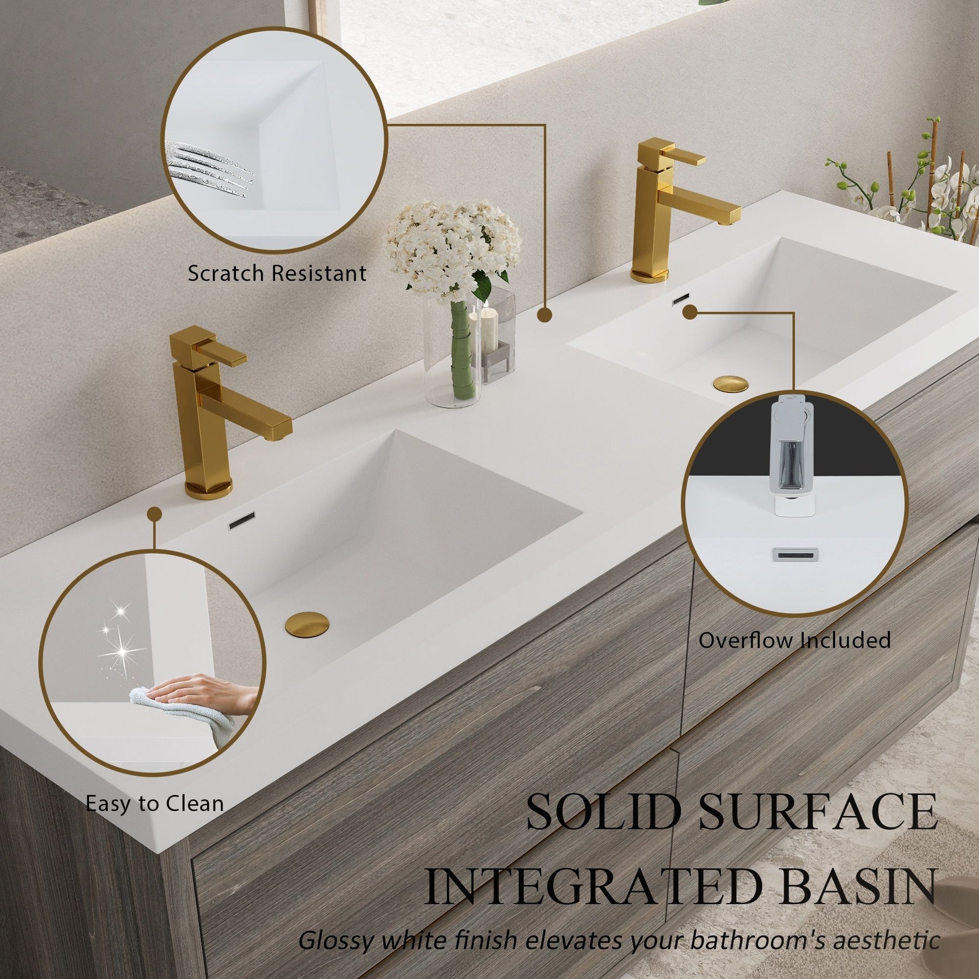 Bathin Freestanding Bathroom Vanity With Double Sinks, Bathroom Storage Vanity Cabinet With Stone Resin Countertop And Soft Close Drawers