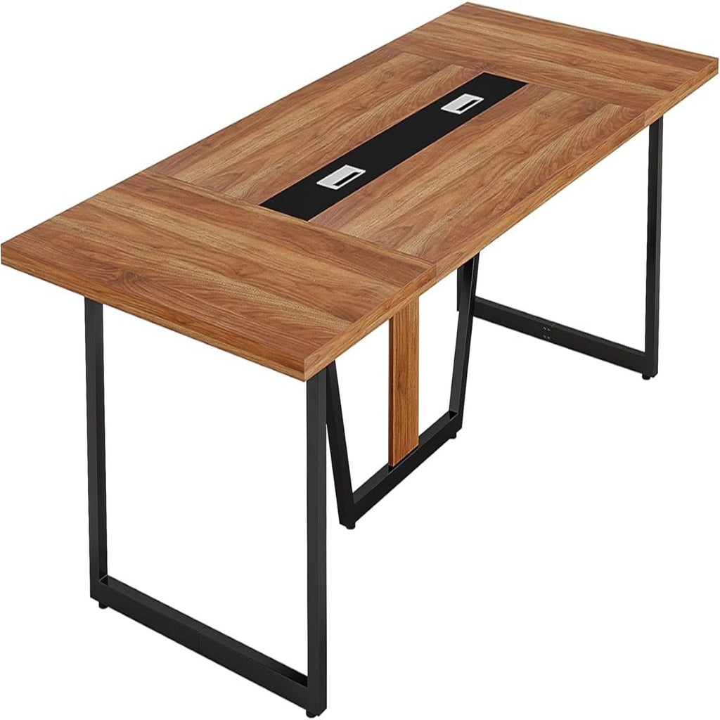 Conference Table For 8 - 10 People With Cable Management - Brown / Black
