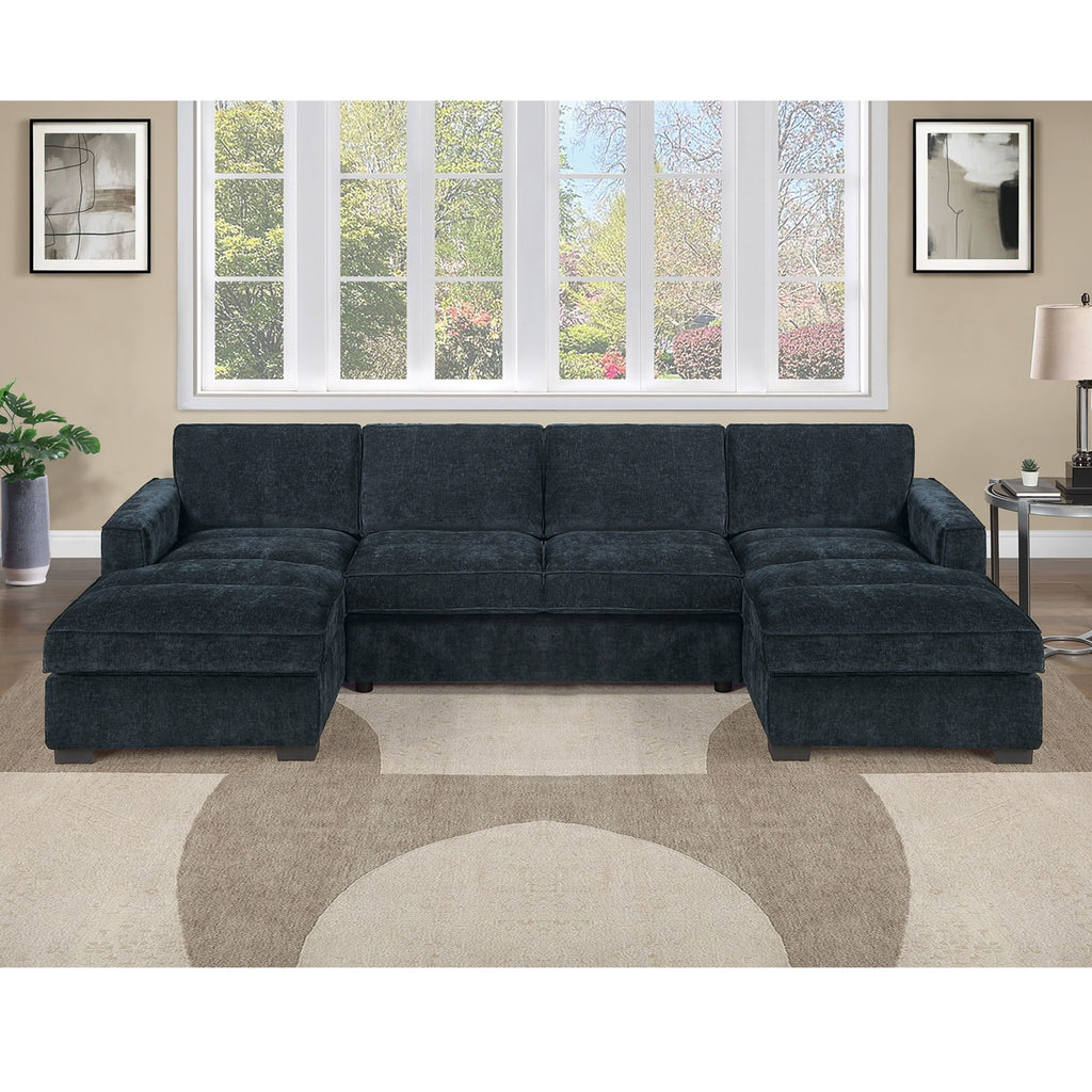 U - Sectional Sofa Upholstered LAF / RAF Chaise With Armless Loveseat And Chairs - Black