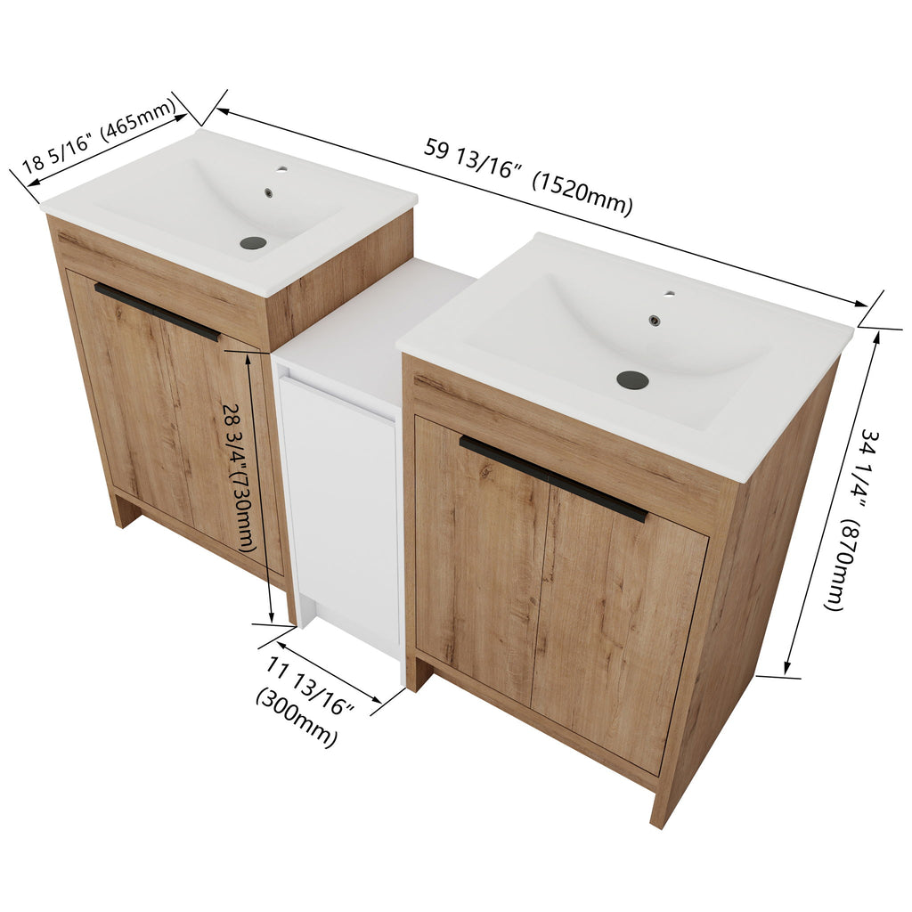 Freestanding Bathroom Vanity & Sink, Storage Cabinets, Soft Closing Doors