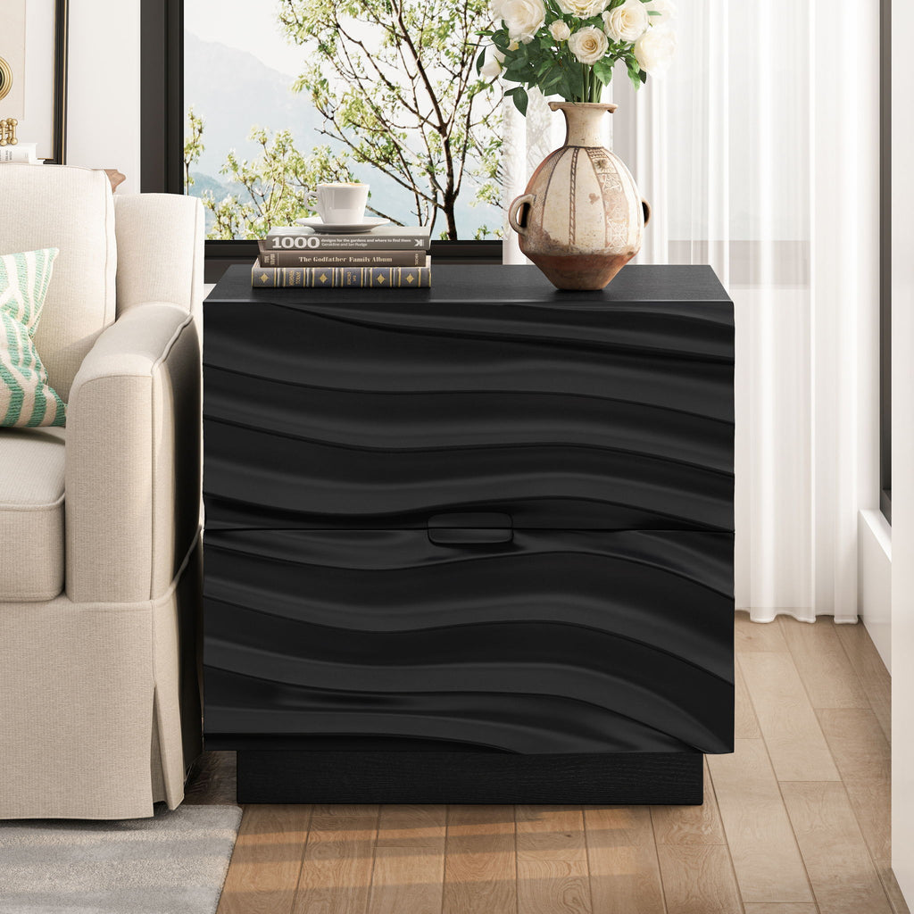 Nightstand With 2 Drawers, No Handles