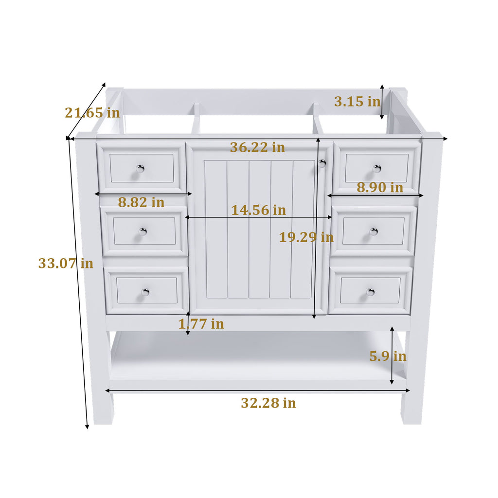 36" Bathroom Vanity With 1 Cabinet And 3 Drawers 1, Storage Solution - White