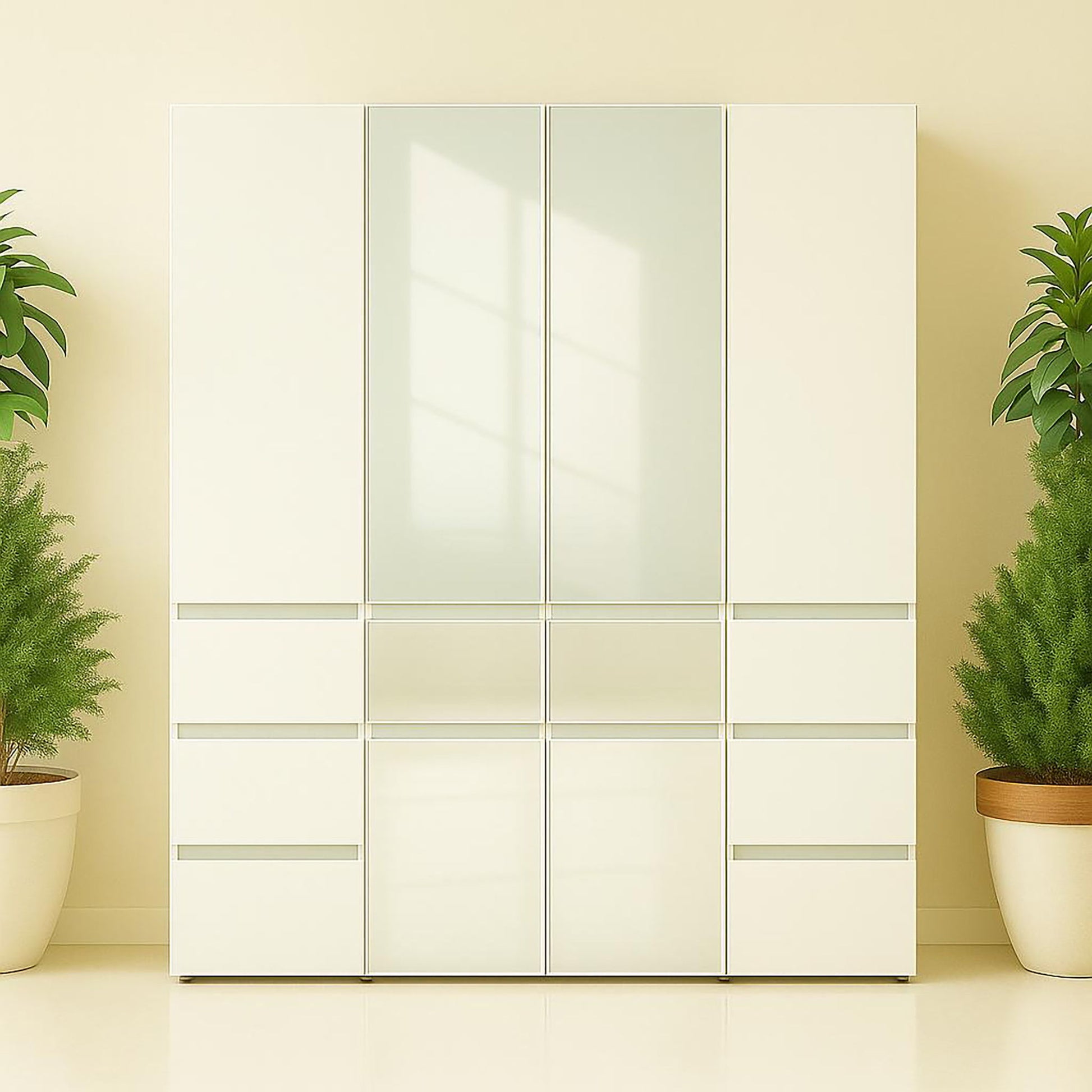 Elise - Modular Wood Closet System With Mirror In Durable Melamine And Wood Customizable Storage - White
