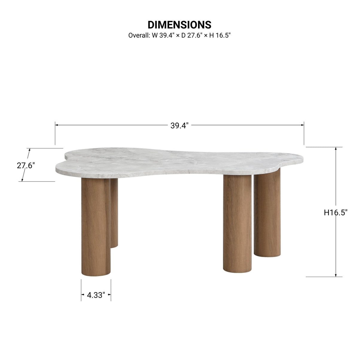 Soren - Organic Shape Coffee Table And Cylindrical Base - Marble