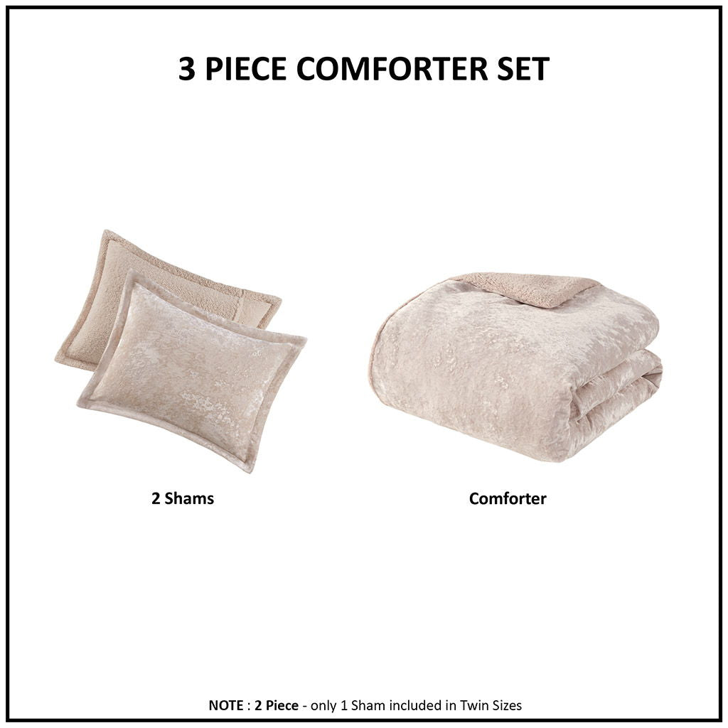 Mira - Crushed Velvet Sherpa Reversible King Comforter Set - Blush