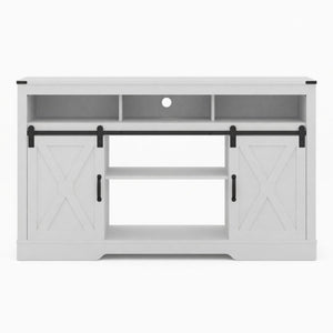 Farmhouse TV Stand With Sliding Barn Doors & Adjustable Storage