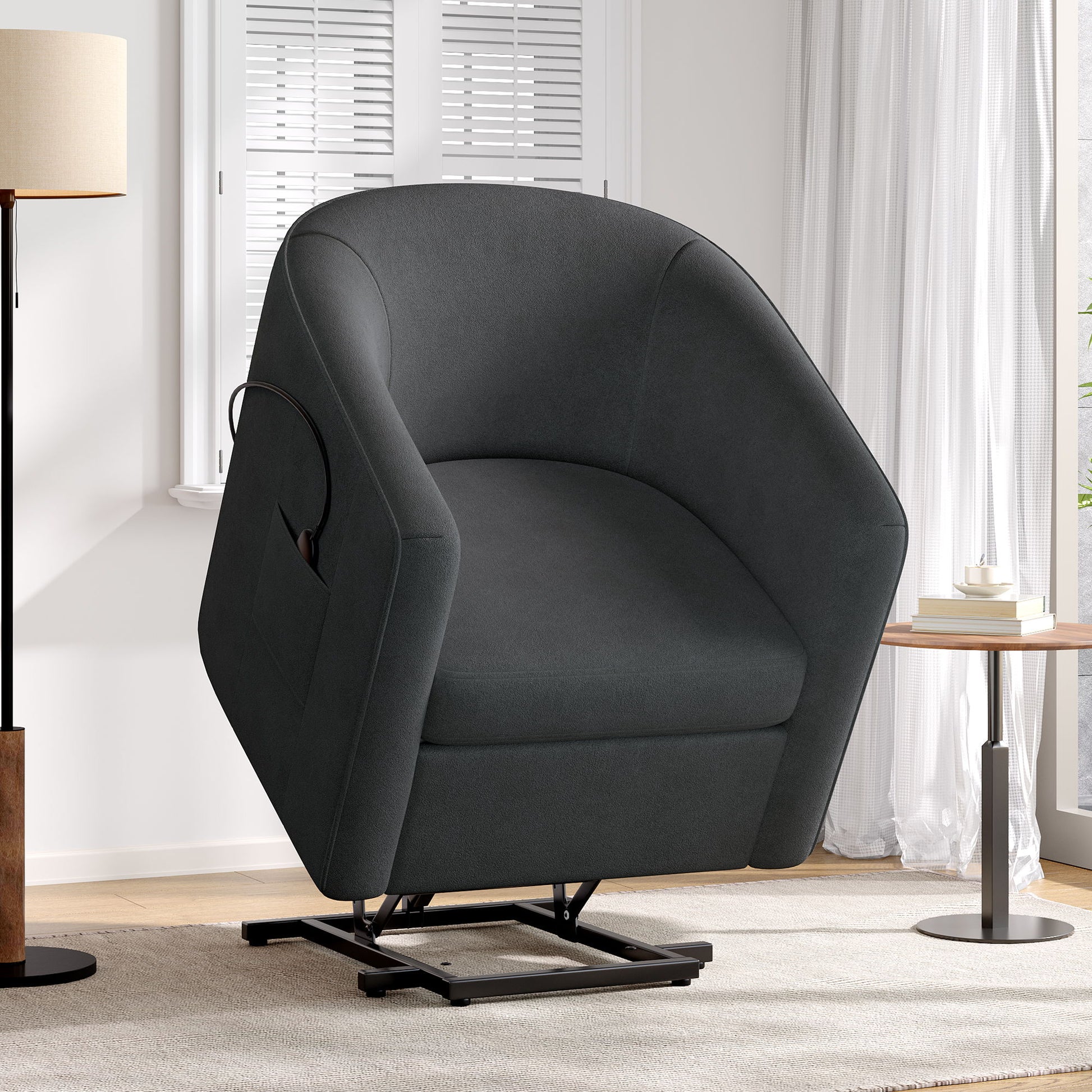 Power Lift Recliner Barrel Shape Reclining Chair With Footrest And Side Pocket