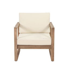 Outdoor Acacia Wood Patio Club Chair, Wood Patio Furniture, Waterproof Thick Cushion Deep Seating For Porch - Brown Wash / Beige