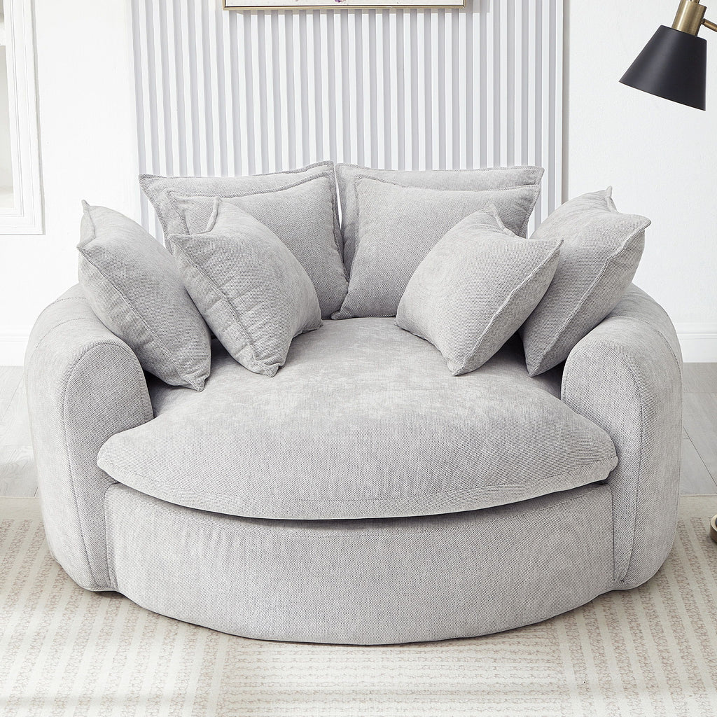 Modern Round Chaise Sofa With 8 Throw Pillows