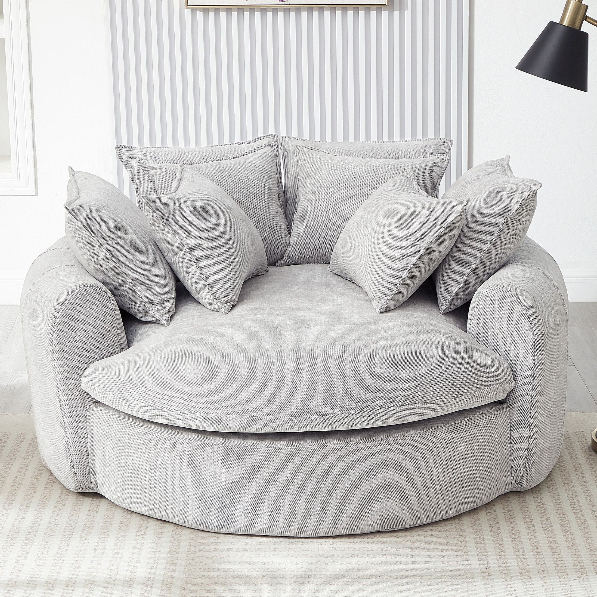 Modern Round Chaise Sofa With 8 Throw Pillows