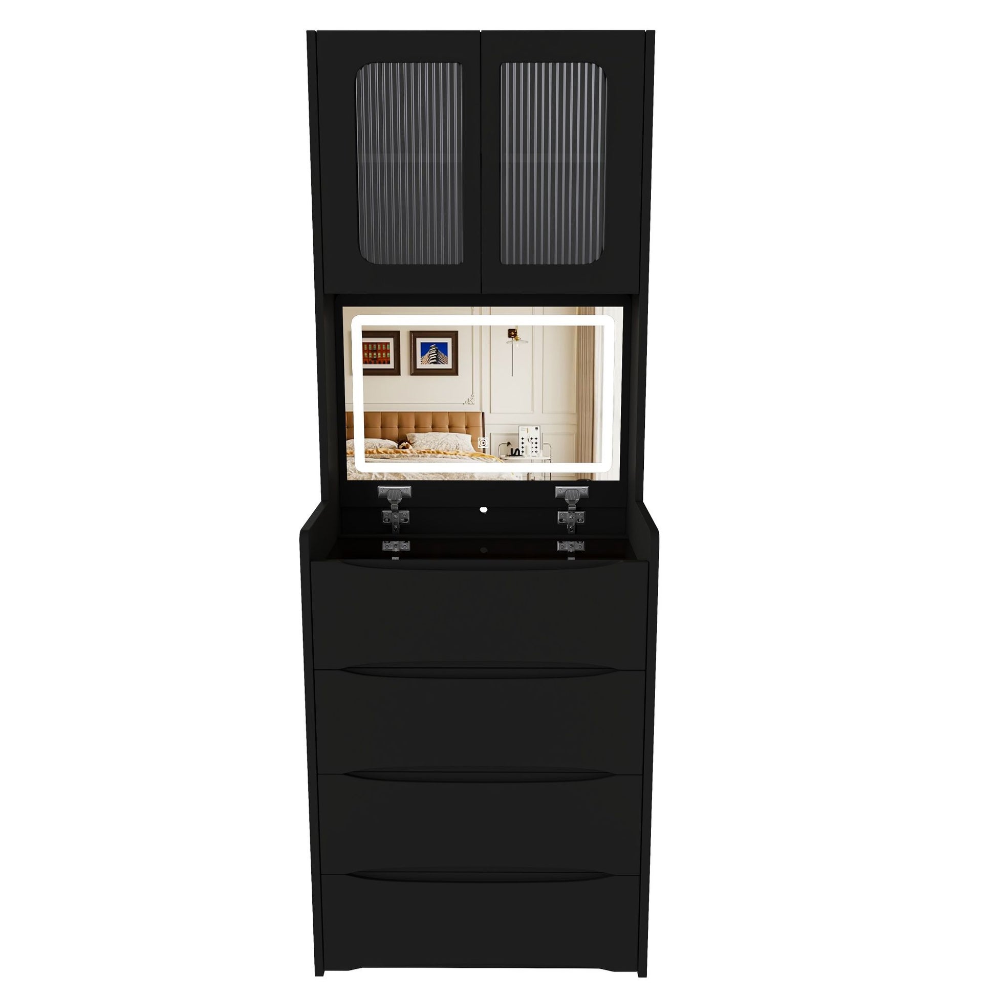 3 In 1 Vanity Table With LED Mirror & Storage Stool For Bedroom