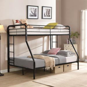 Modern Twin Over Full Metal Bunk Bed With Trundle And Dual Side Ladder And Metal Design - Black / Brown