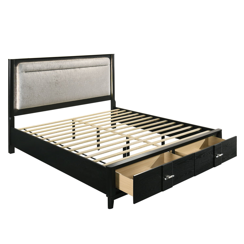 Opel - Queen Storage Bed With LED Headboard - Black