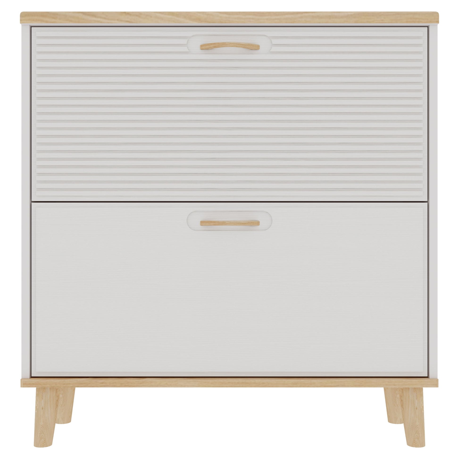 Narrow - Entryway Shoe Storage Cabinet With 2 Flip Drawers Legs - Natural / White
