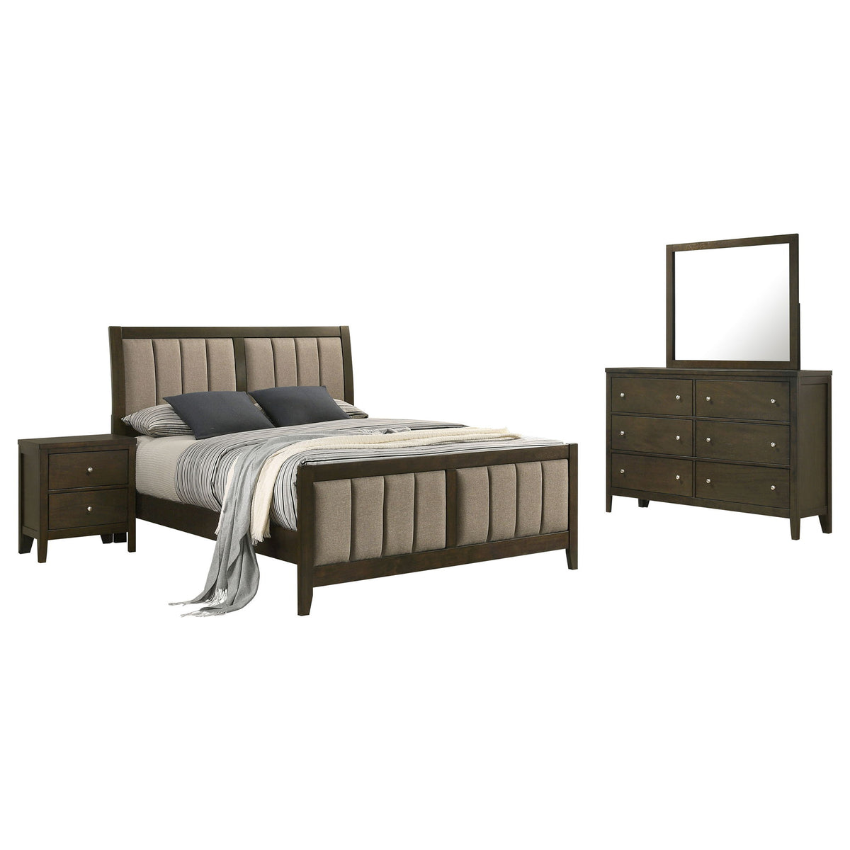 Clement - 4 Piece Queen Bedroom Set With Tufted Headboard - Dark Coffee