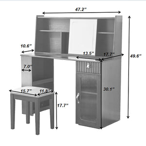 Modern Elegance Makeup Vanity Desk With Adjustable Lighted Mirror Storage Shelves Drawer And Cabinet - Walnut