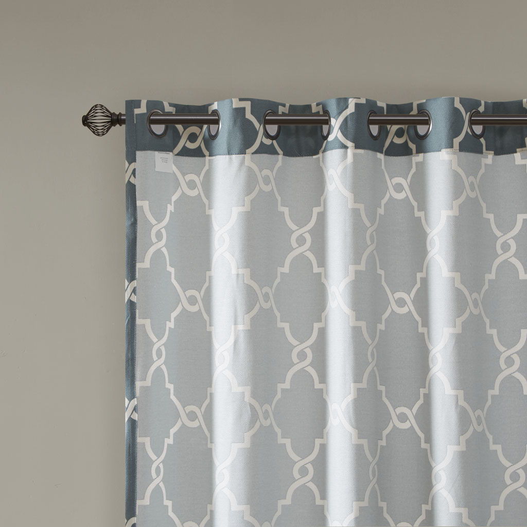 Saratoga - 108" Fretwork Print Grommet Top Window Curtain - Blue