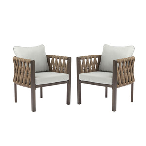 2 Pieces Outdoor Metal Patio Club Chair, Patio Furniture Arm Chair With Cushion, Modern Outdoor Furniture Deep Seating For Porch, Garden, Backyard, Balcony - Brown / Light Gray