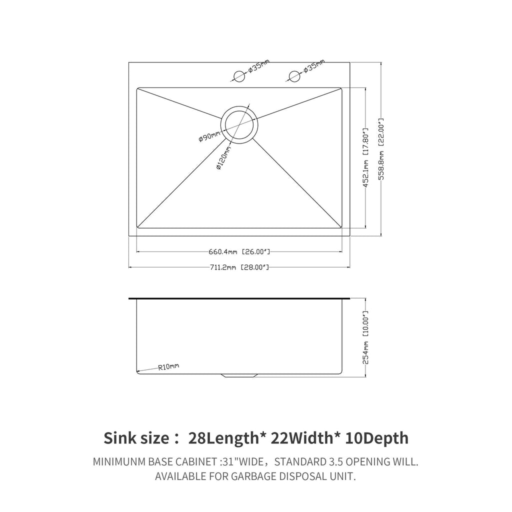 Topmount Kitchen Sink 16 Gauge, Single Bowl
